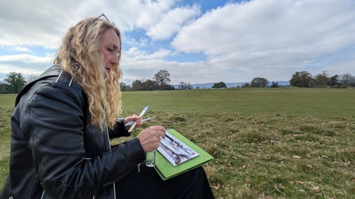 Artist Deborah Petch Sketching in Petworth Park